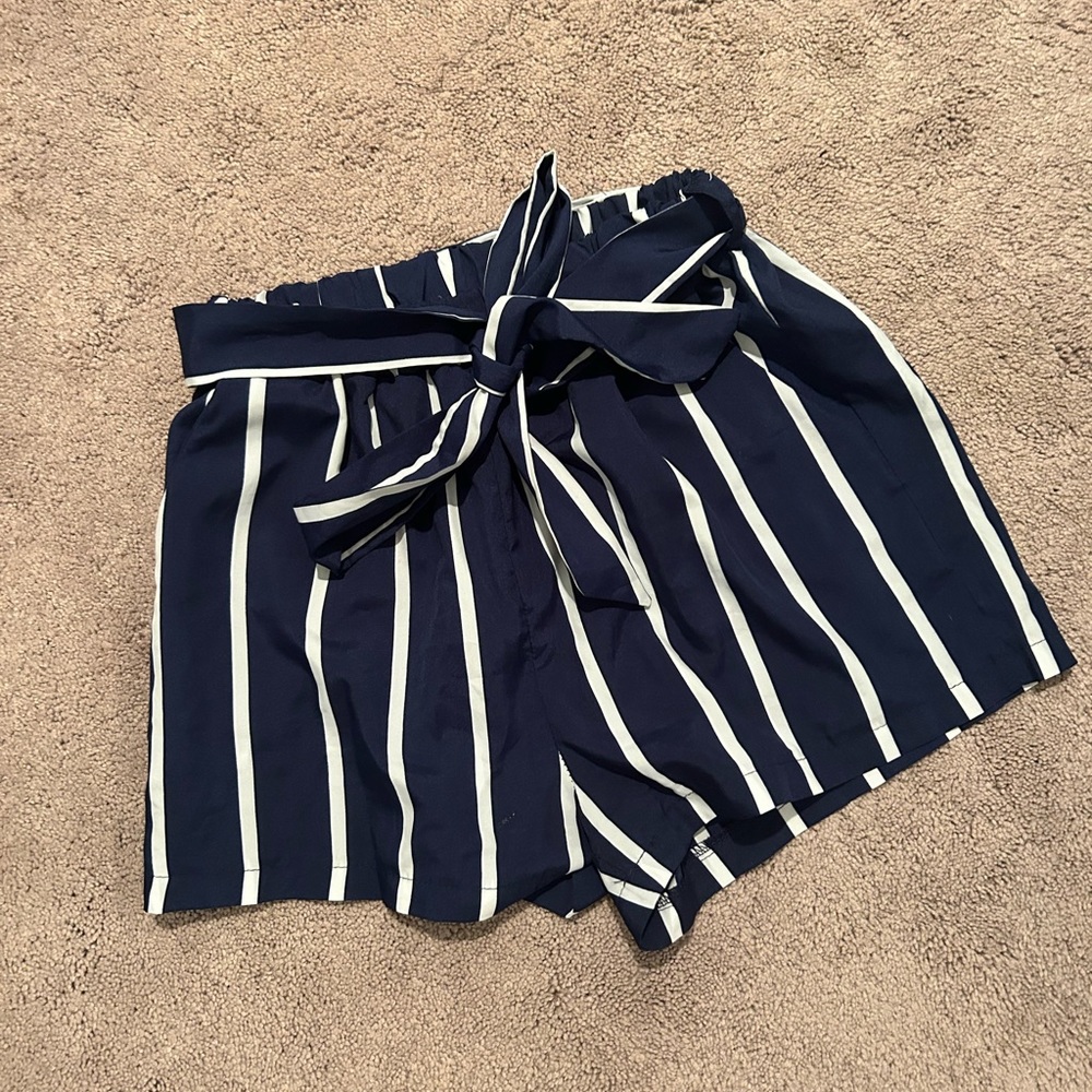 Navy and white striped shorts